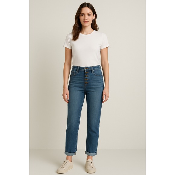 Kenneth Cole Denim - Kenneth Cole NY Jeans US 10 Button Fly High Rise Distressed Hem Cropped‎ Denim